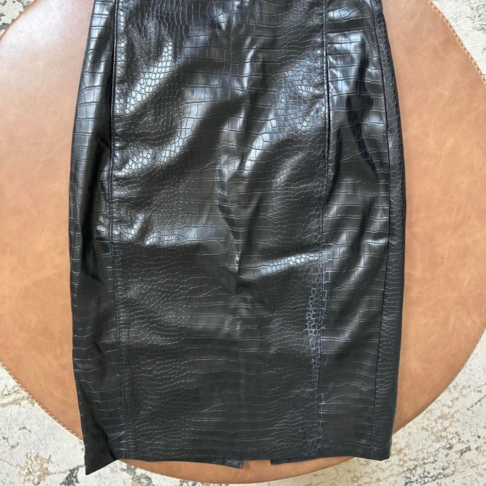 Halogen Black Ribbed Pencil Skirt Knee-Length